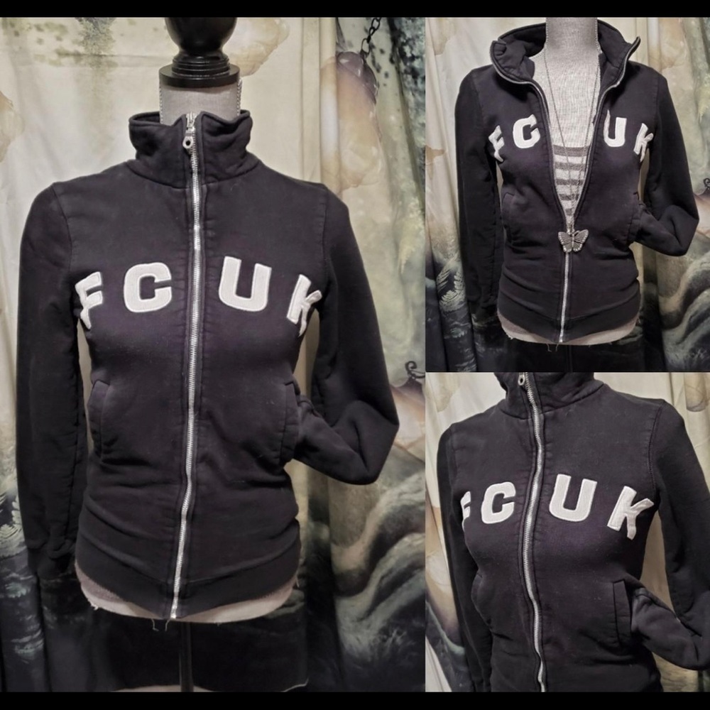 Iconic y2k black and white fcuk zip up
